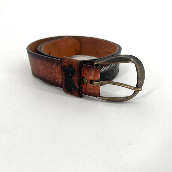 VTG Legion Belt Mens 38 Eagle Leather Works Embossed Eagle Biker Brown Western - Picture 1 of 10